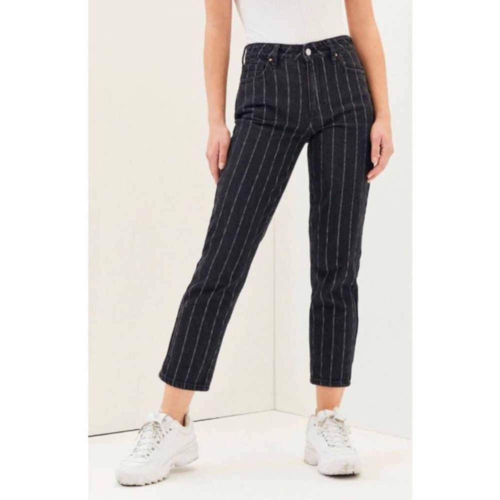 PACSUN | Salem Pinstripe Black Wash High Rise Cropped Length Mom Jean Size 27